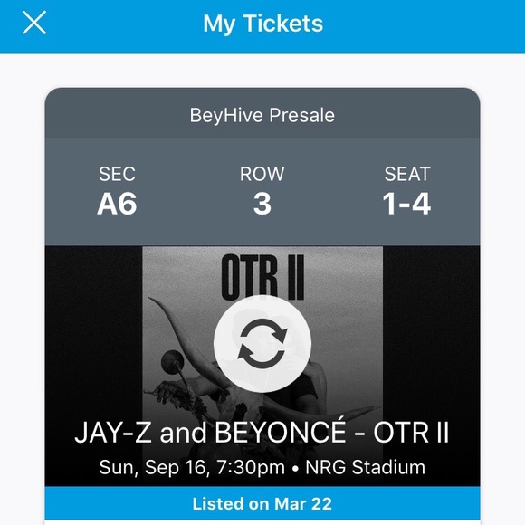 Other - 4 FLOOR SEAT TICKETS to Beyonce and Jay-Z Htx